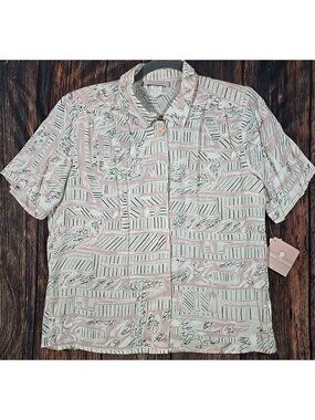 Classic Directions Vtg Pink Graffiti Print Pop Art Blouse Shirt Women 12 Petite